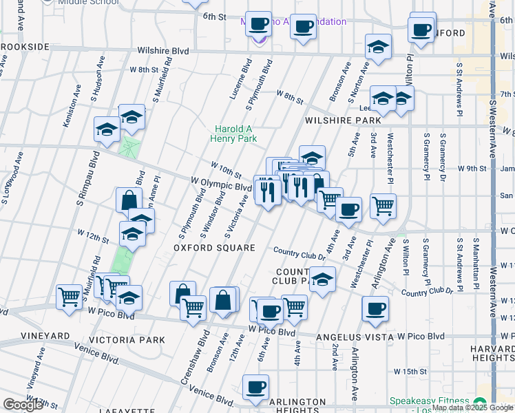 map of restaurants, bars, coffee shops, grocery stores, and more near 1022 South Victoria Avenue in Los Angeles