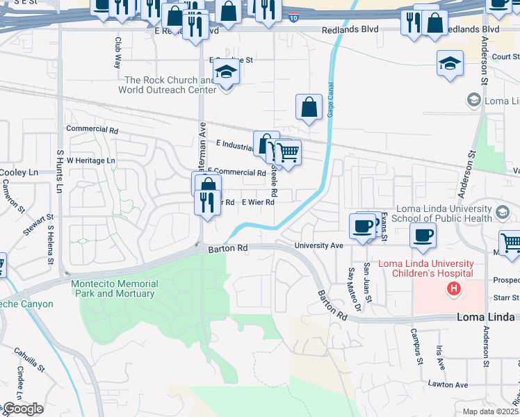map of restaurants, bars, coffee shops, grocery stores, and more near 3 North Steele Road in San Bernardino
