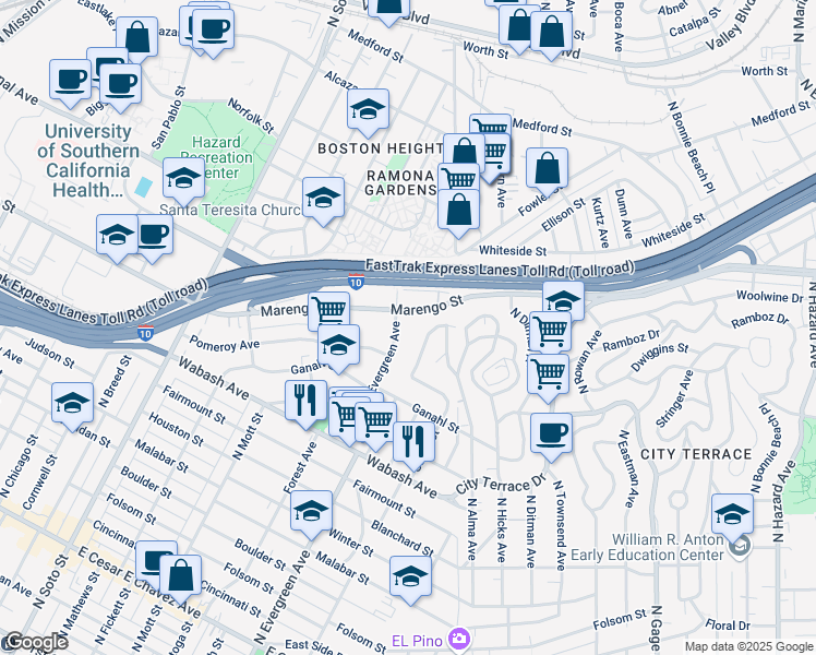 map of restaurants, bars, coffee shops, grocery stores, and more near 2980 Marengo Street in Los Angeles