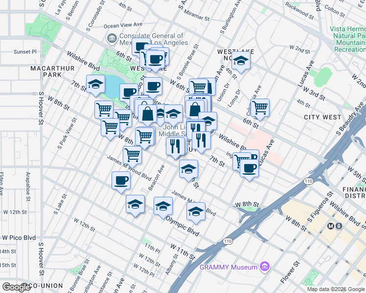 map of restaurants, bars, coffee shops, grocery stores, and more near 680 Little Street in Los Angeles