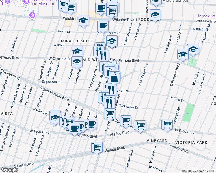 map of restaurants, bars, coffee shops, grocery stores, and more near in Los Angeles