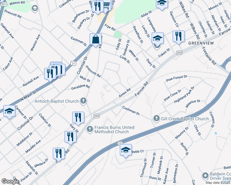 map of restaurants, bars, coffee shops, grocery stores, and more near 1700 Prescott Road in Columbia