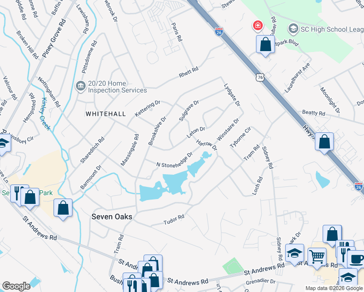 map of restaurants, bars, coffee shops, grocery stores, and more near 406 Sulgrave Drive in Columbia