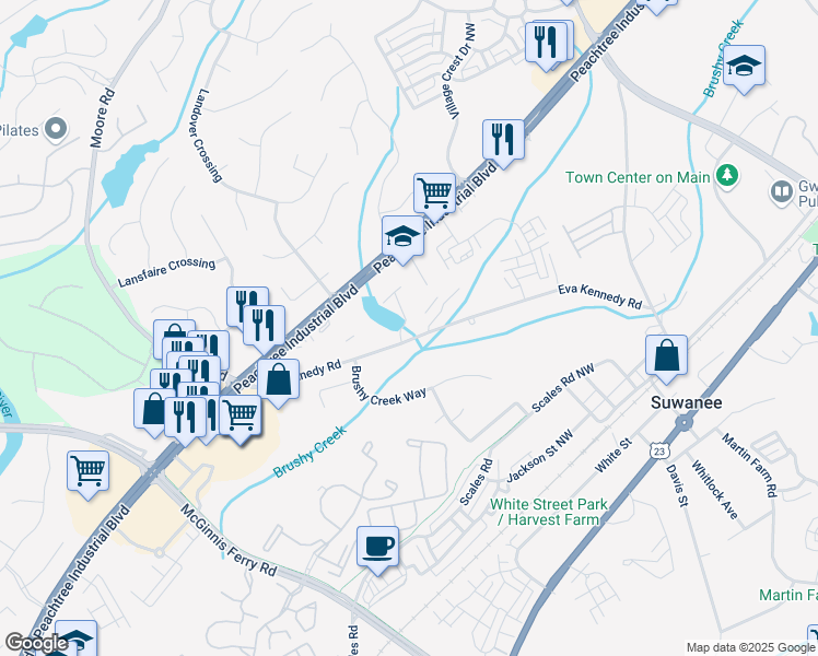 map of restaurants, bars, coffee shops, grocery stores, and more near 2028 Harvest Pond Circle in Suwanee