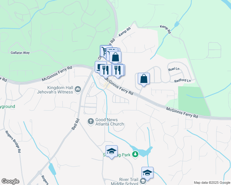 map of restaurants, bars, coffee shops, grocery stores, and more near 7826 Laurel Crest drive in Suwanee
