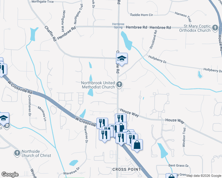 map of restaurants, bars, coffee shops, grocery stores, and more near 11290 Crabapple Road in Roswell