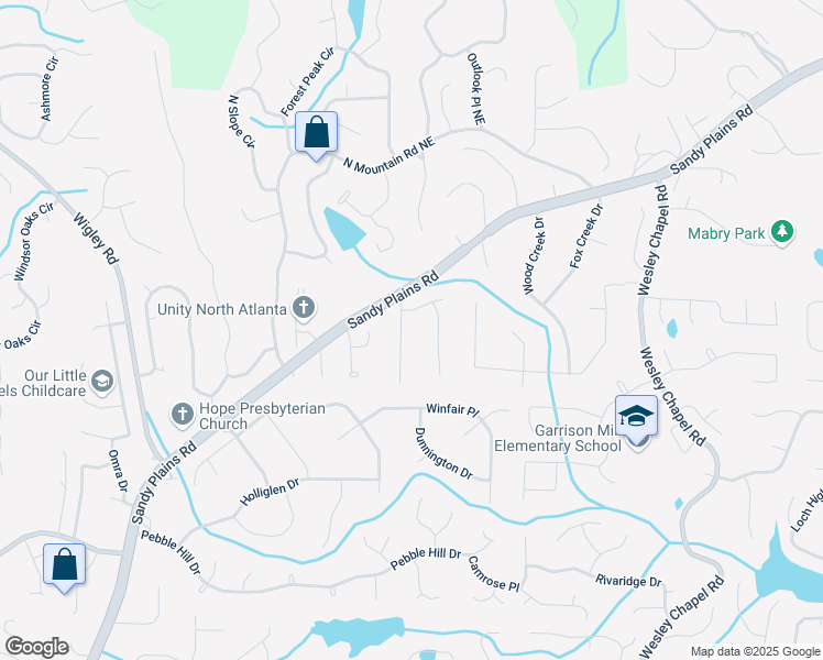 map of restaurants, bars, coffee shops, grocery stores, and more near 4270 Parnell Road in Marietta