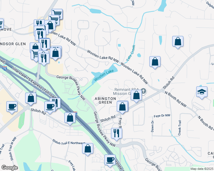 map of restaurants, bars, coffee shops, grocery stores, and more near 4167 Lake Mist Drive Northwest in Kennesaw