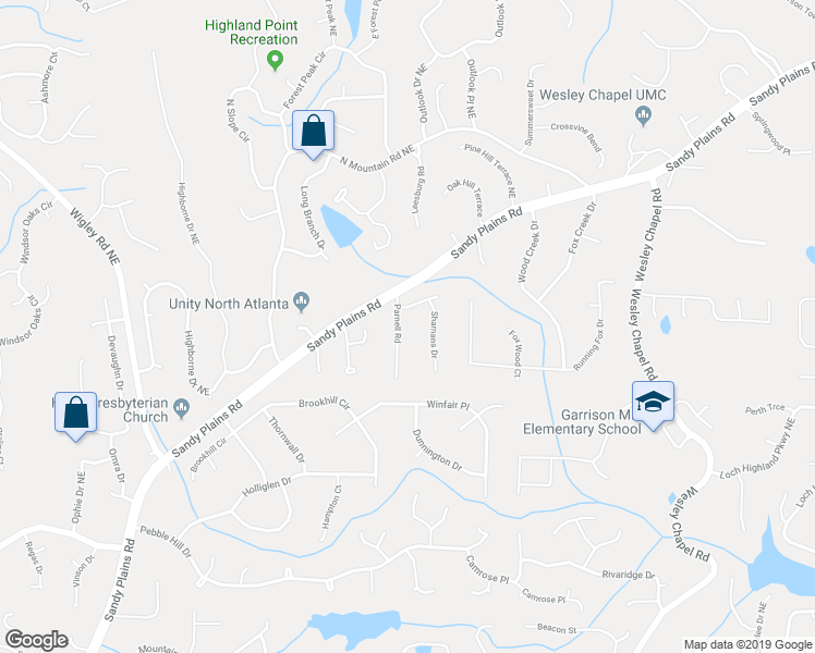 map of restaurants, bars, coffee shops, grocery stores, and more near 4270 Parnell Road in Marietta