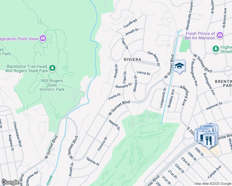map of restaurants, bars, coffee shops, grocery stores, and more near 13600 Romany Drive in Los Angeles