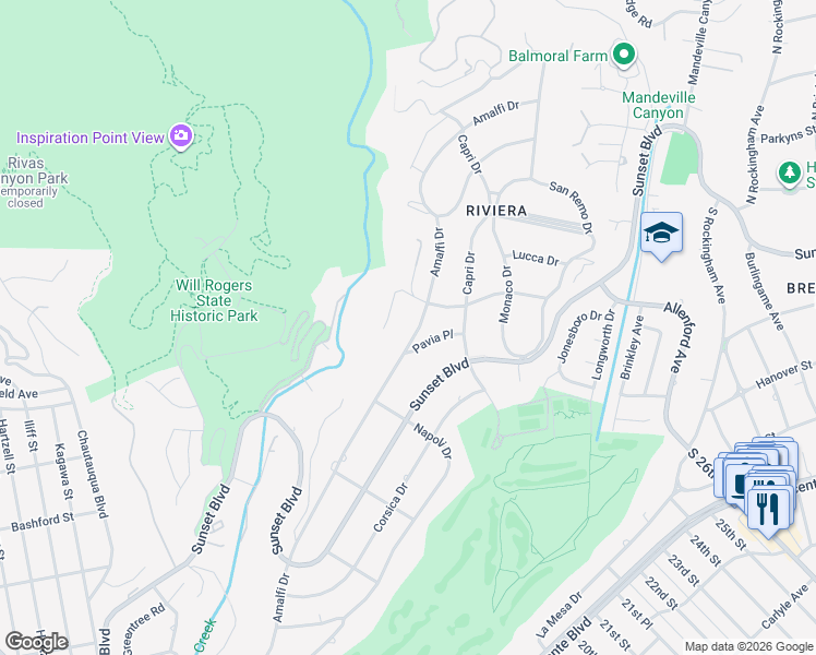 map of restaurants, bars, coffee shops, grocery stores, and more near 1319 Amalfi Drive in Los Angeles