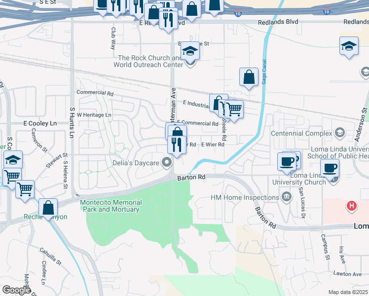map of restaurants, bars, coffee shops, grocery stores, and more near 2605 Tungsten Court in San Bernardino