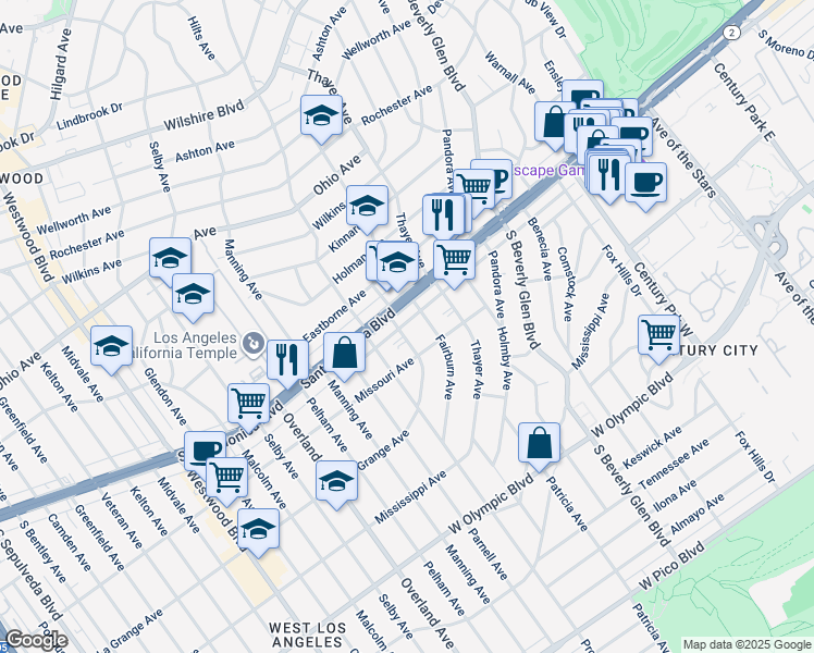 map of restaurants, bars, coffee shops, grocery stores, and more near 1812 Westholme Avenue in Los Angeles