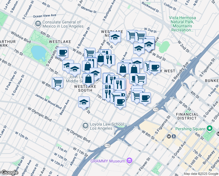 map of restaurants, bars, coffee shops, grocery stores, and more near in Los Angeles