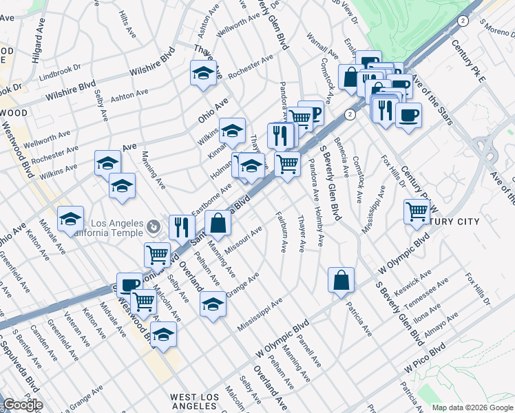 map of restaurants, bars, coffee shops, grocery stores, and more near 1812 Westholme Avenue in Los Angeles