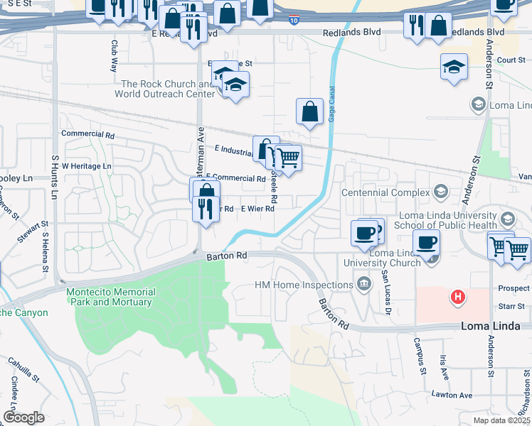 map of restaurants, bars, coffee shops, grocery stores, and more near 3 North Steele Road in San Bernardino