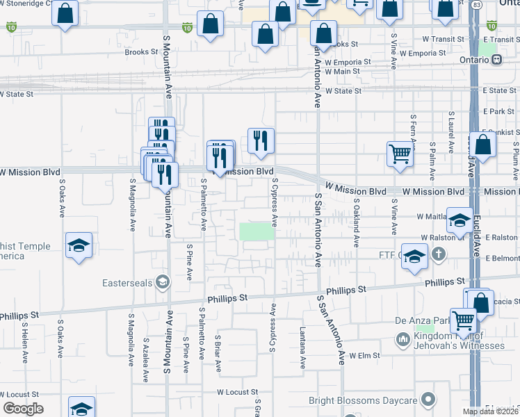 map of restaurants, bars, coffee shops, grocery stores, and more near 839 Carlton Privado in Ontario