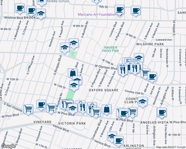 map of restaurants, bars, coffee shops, grocery stores, and more near 1080 Le Claire Place in Los Angeles