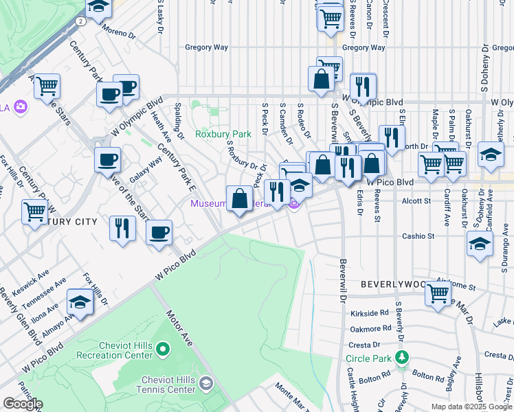 map of restaurants, bars, coffee shops, grocery stores, and more near 1239 Peck Drive in Los Angeles