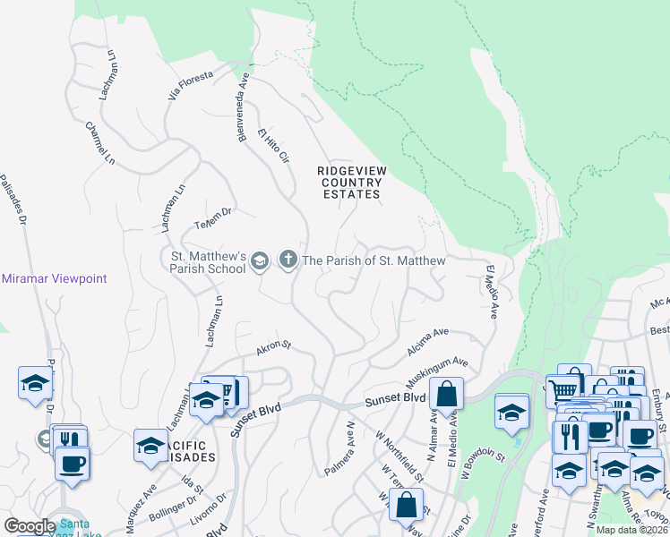 map of restaurants, bars, coffee shops, grocery stores, and more near 1359 Las Canoas Road in Los Angeles