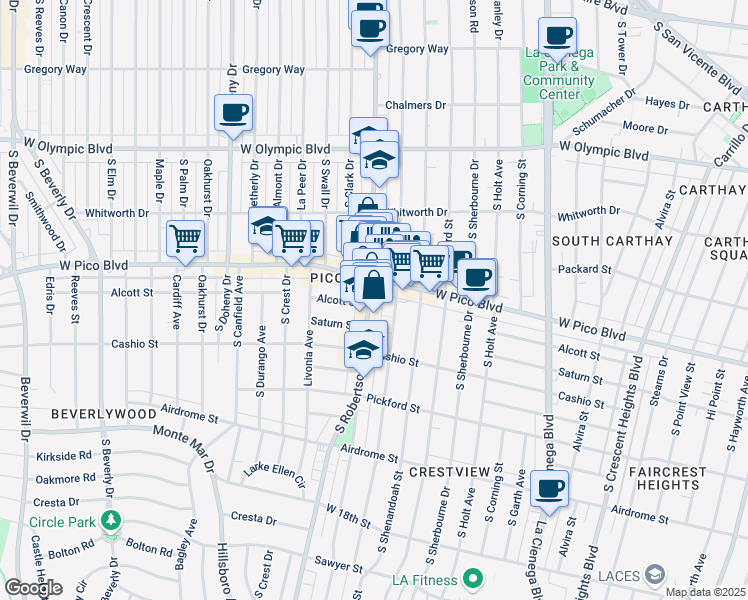 map of restaurants, bars, coffee shops, grocery stores, and more near in Los Angeles