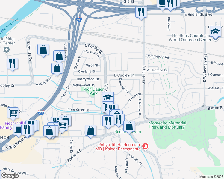 map of restaurants, bars, coffee shops, grocery stores, and more near 970 Navano Street in Colton
