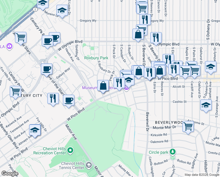 map of restaurants, bars, coffee shops, grocery stores, and more near 1239 Peck Drive in Los Angeles