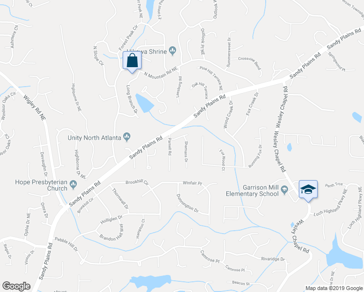map of restaurants, bars, coffee shops, grocery stores, and more near 4231 Shamans Drive in Marietta