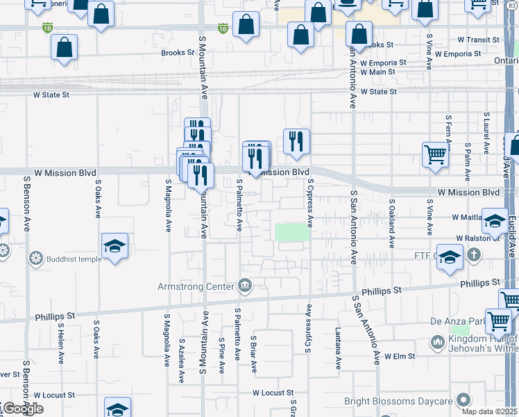 map of restaurants, bars, coffee shops, grocery stores, and more near 890 Carlton Privado in Ontario