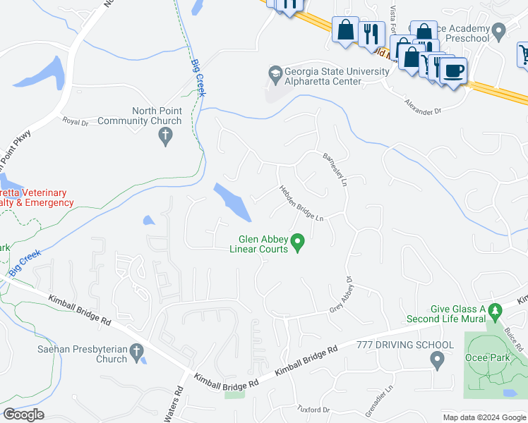 map of restaurants, bars, coffee shops, grocery stores, and more near 725 Culworth Manor in Alpharetta
