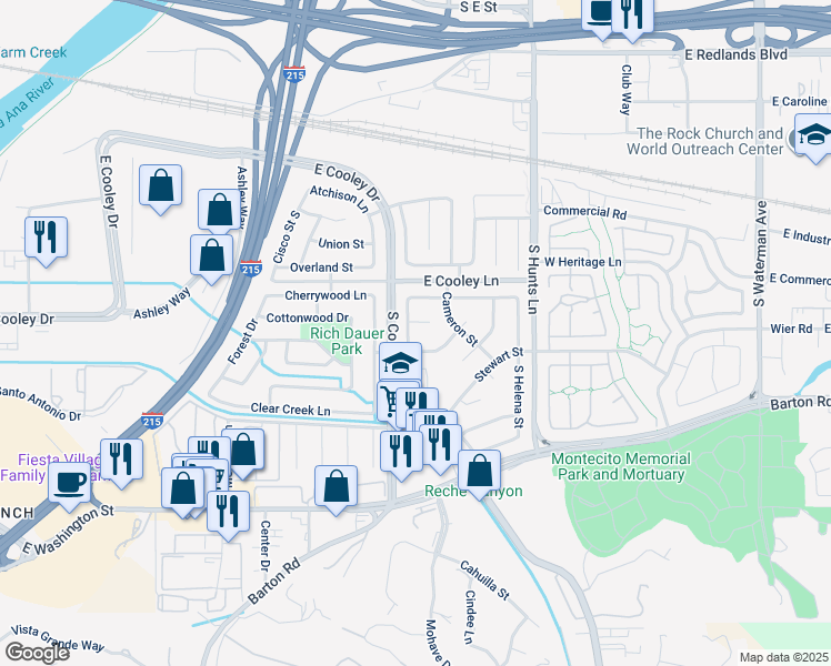 map of restaurants, bars, coffee shops, grocery stores, and more near 970 Navano Street in Colton