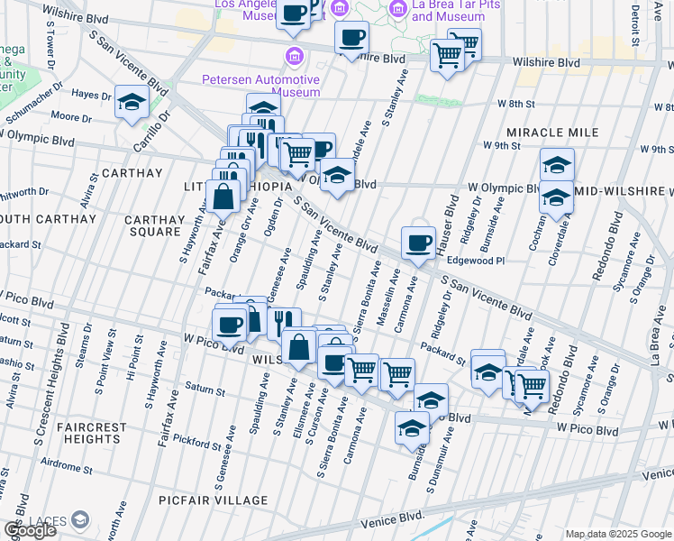 map of restaurants, bars, coffee shops, grocery stores, and more near 1148 South Stanley Avenue in Los Angeles