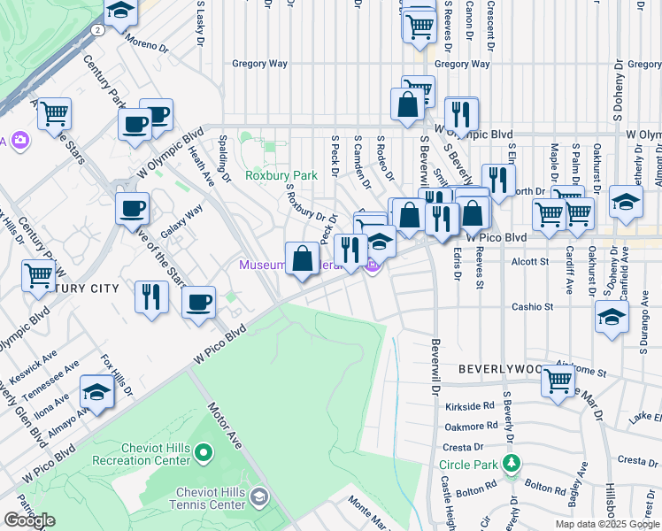 map of restaurants, bars, coffee shops, grocery stores, and more near 1239 Peck Drive in Los Angeles