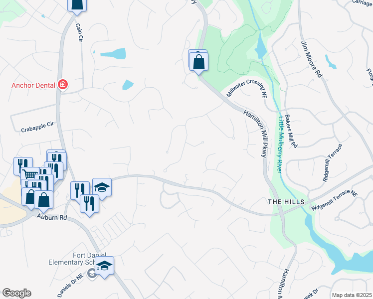 map of restaurants, bars, coffee shops, grocery stores, and more near 2405 Millwater Crossing Northeast in Dacula