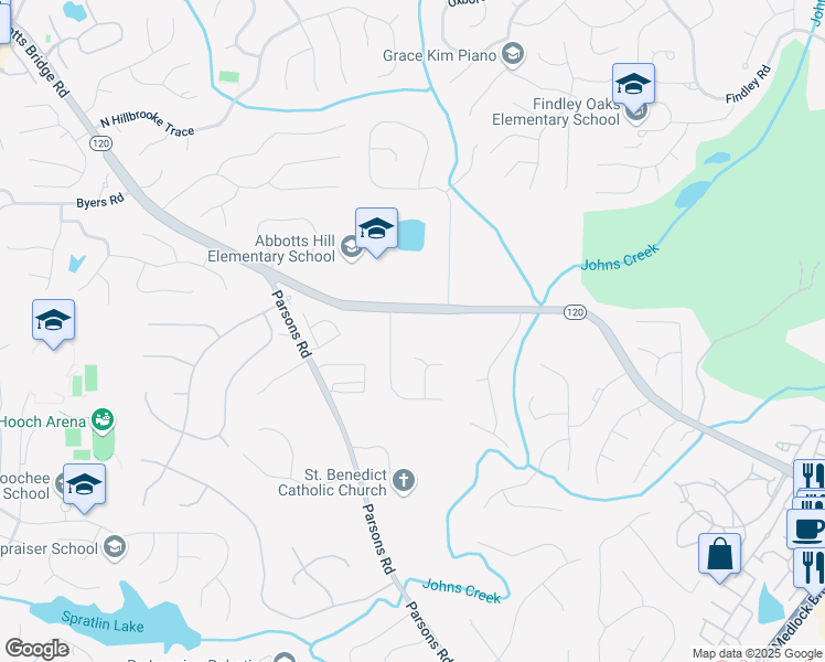map of restaurants, bars, coffee shops, grocery stores, and more near 5680 Abbotts Bridge Road in Duluth