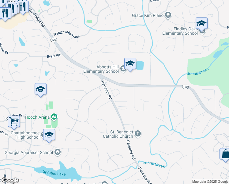 map of restaurants, bars, coffee shops, grocery stores, and more near 11350 Bennett Lane in Johns Creek