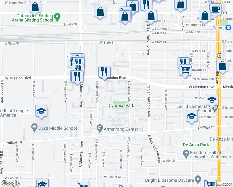map of restaurants, bars, coffee shops, grocery stores, and more near 849 Copper Privado in Ontario