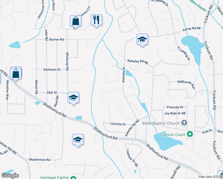 map of restaurants, bars, coffee shops, grocery stores, and more near 1750 Latour Drive Northeast in Marietta