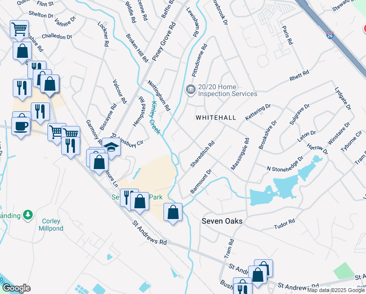 map of restaurants, bars, coffee shops, grocery stores, and more near 114 Nottingham Court in Columbia