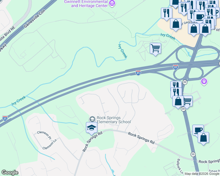 map of restaurants, bars, coffee shops, grocery stores, and more near 3249 Sentinel Circle in Lawrenceville