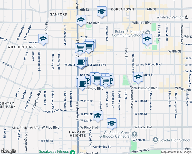 map of restaurants, bars, coffee shops, grocery stores, and more near 944 South Serrano Avenue in Los Angeles