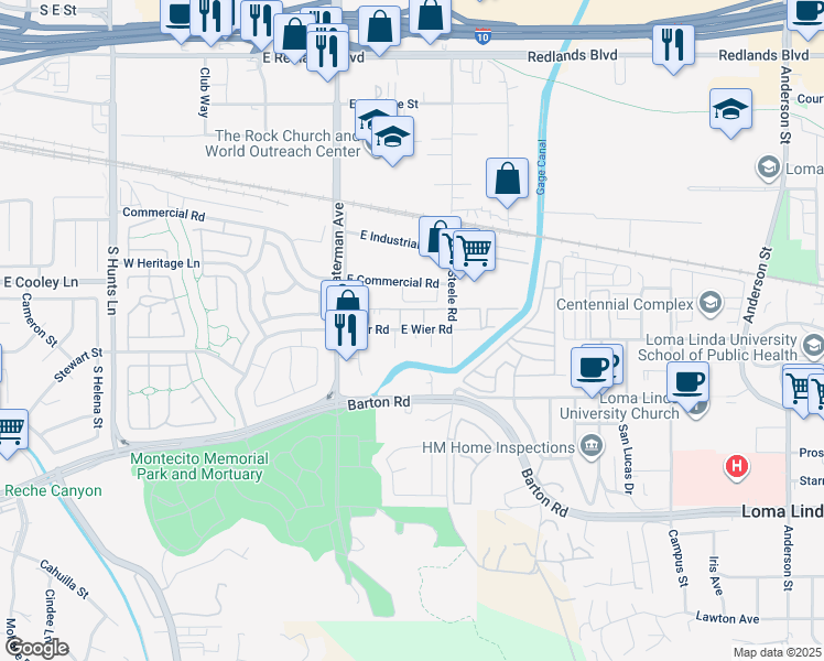 map of restaurants, bars, coffee shops, grocery stores, and more near 420 Wier Road in San Bernardino