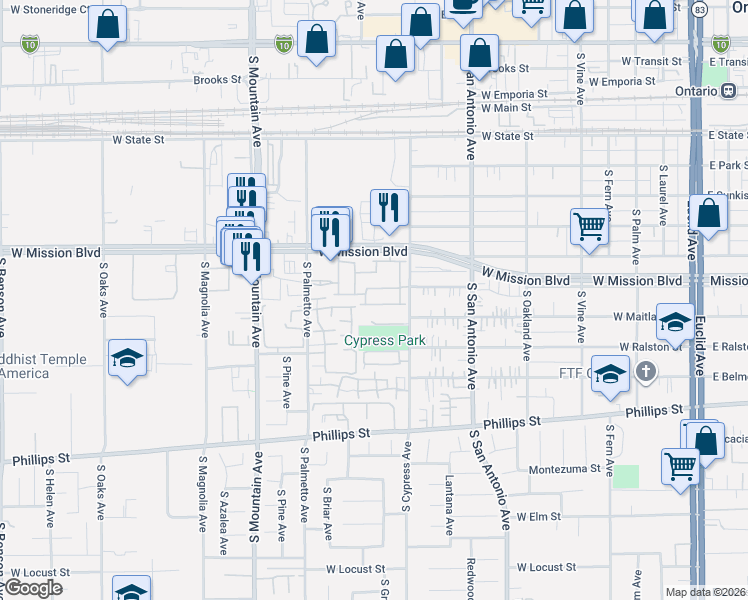 map of restaurants, bars, coffee shops, grocery stores, and more near 839 Carlton Privado in Ontario