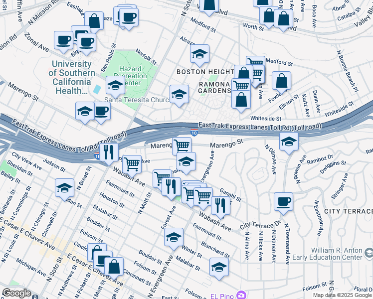 map of restaurants, bars, coffee shops, grocery stores, and more near 2718 Marengo Street in Los Angeles