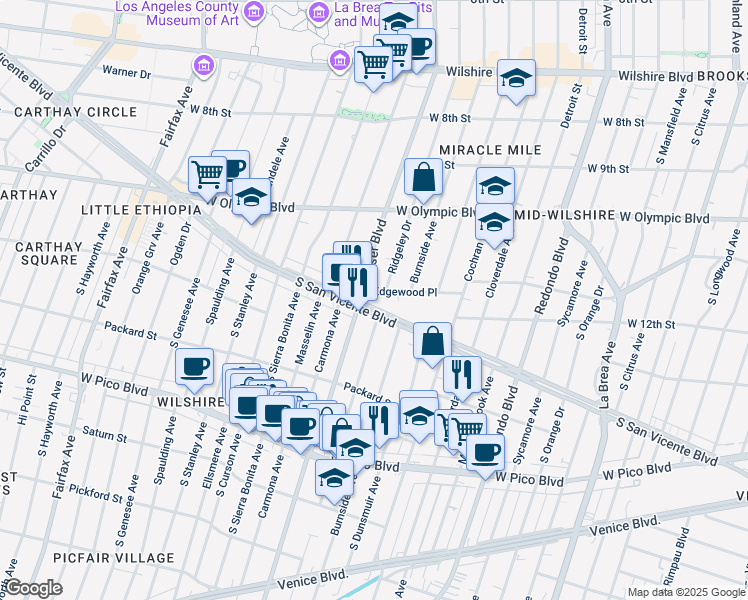 map of restaurants, bars, coffee shops, grocery stores, and more near in Los Angeles