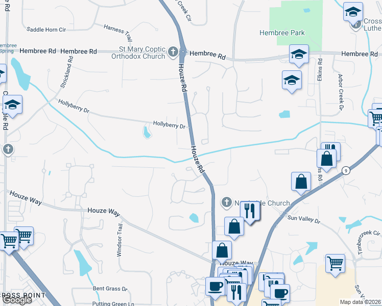 map of restaurants, bars, coffee shops, grocery stores, and more near 1620 Hawkins Cove Trail in Roswell