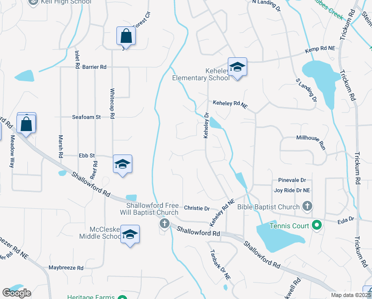 map of restaurants, bars, coffee shops, grocery stores, and more near 1750 Latour Drive Northeast in Marietta