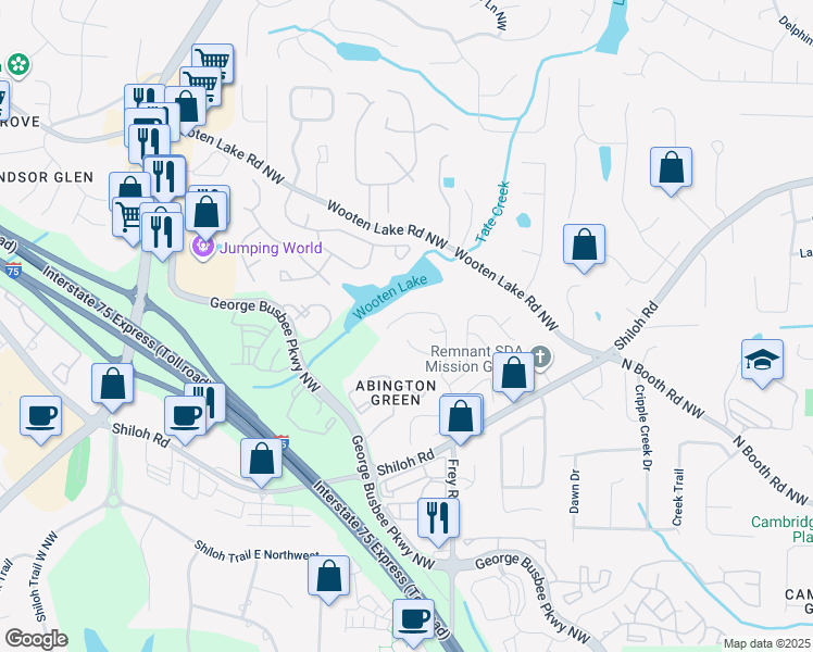 map of restaurants, bars, coffee shops, grocery stores, and more near 4162 Lake Mist Drive Northwest in Kennesaw