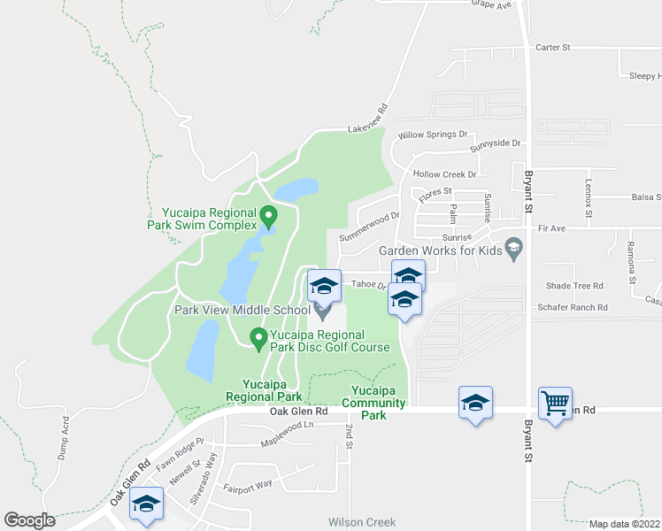 map of restaurants, bars, coffee shops, grocery stores, and more near 10980 Golden Hills Drive in Yucaipa