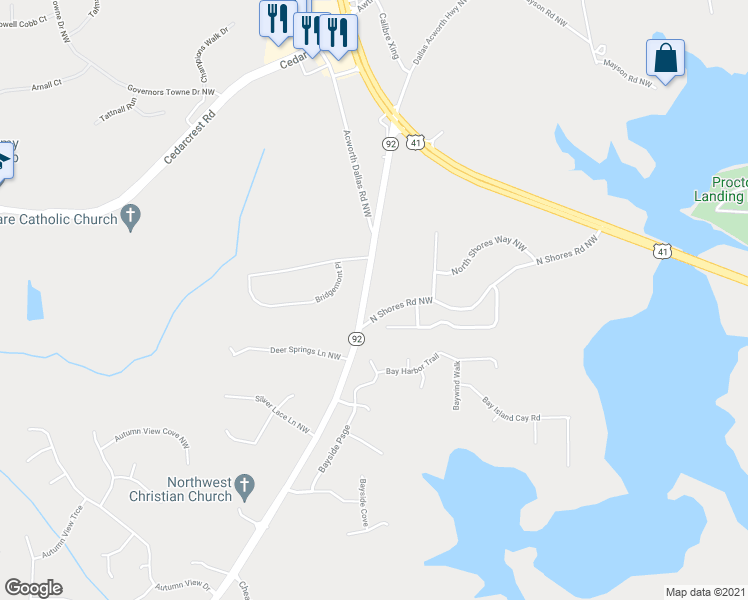 map of restaurants, bars, coffee shops, grocery stores, and more near 4056 Dallas Acworth Highway Northwest in Acworth